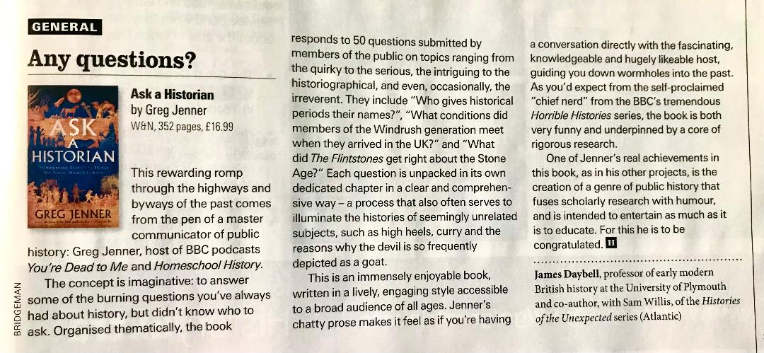 A positive review of Ask A Historian published in BBC History Magazine